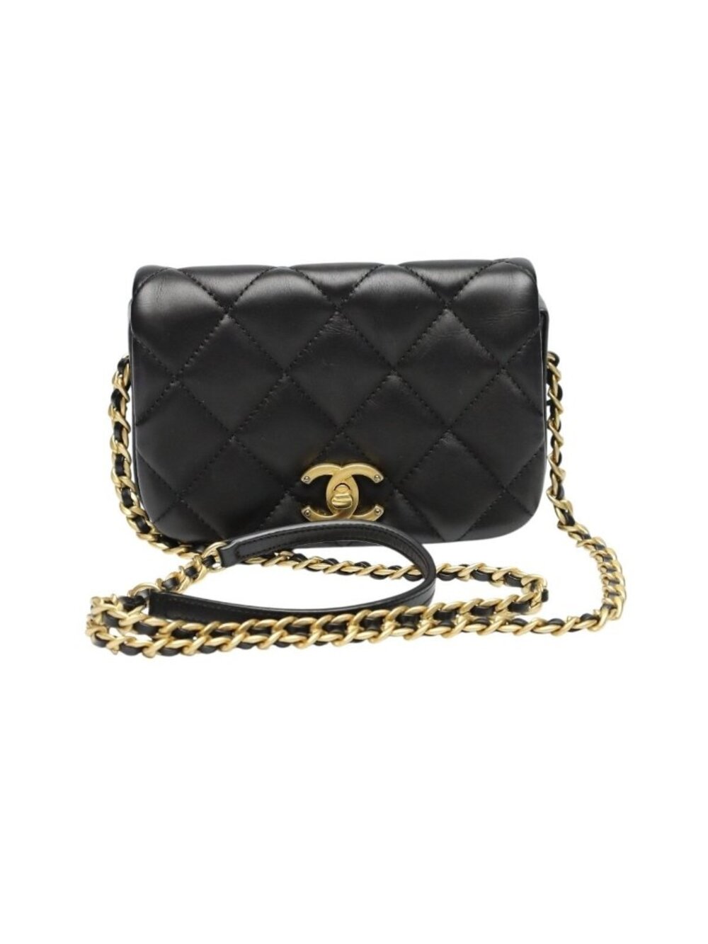 Chanel As2011 Lambskin Chain Shoulder Bag Quilted Black